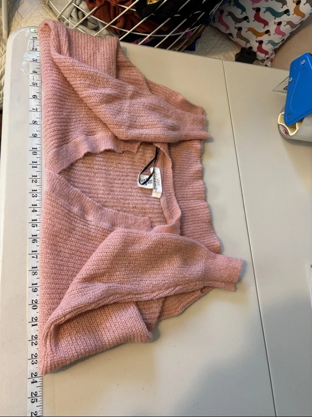 Y2K Cottagecore Pink Sweater Size XS Open Knit Long V Neck Oversized Semi Sheer